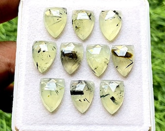PREHNITE Shield Shape Rosecut Gemstone 10 Pieces Lot | Size : 10X14 MM | AAA+ Natural Prehnite With Flat Back For Handmade Jewelry
