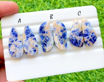 NEW Sodalite Pair Cabochon Loose Gemstone For Jewelry Making , AAA+ Natural Sodalite Matching Pair Gemstone For Earrings - 35049-35051