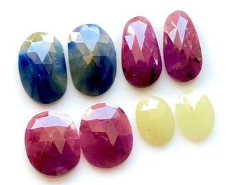 Top Quality Multi Sapphire Pair Rose Cut Loose Gemstone 4 Pairs Lot, Size : 16-10 MM, Multi Sapphire Rose Cut Pair For Jewelry Making-21806