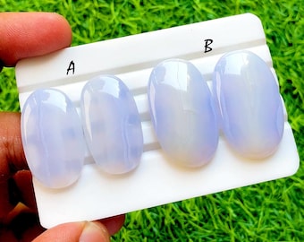 NEW Blue Lace Agate Pair Cabochon Loose Gemstone For Jewelry Making, AAA+ Natural Blue Lace Agate Matching Pair For Earrings - 36194-36195