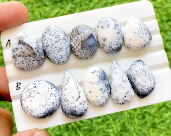 Snow Fern Opal Cabochon For Wire Wrap, Natural Dendritic Opal Loose Gemstones, White Dendrite Opal Cabs For Jewelry Making - 38075-38076