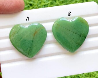 Verdant Harmony Green Aventurine Heart Cacbochon For Wire Wrap, Hand Carved Crystal Hearts, Lucky Heart Stone, Healing Gift - 37134-37135