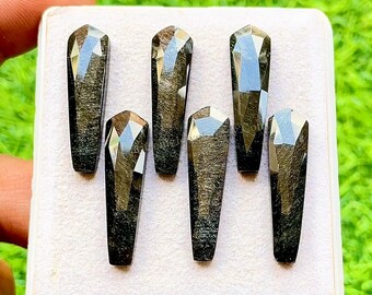 Silver Sheen Obsidian 8X30 MM Rose Cut Fancy Kite Shape Gemstone With Flat Back 6 Pieces Lot, AAA+ Natural Silver Sheen Obsidian Lot