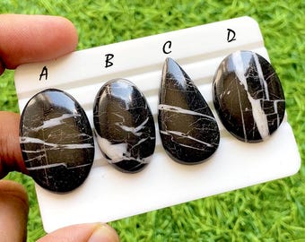 NEW Obsidian Vein Eclipse Cabochon For Wire Wrap, Black & White Zebra Jasper Natural Stone for Jewelry Making - 36395-36398