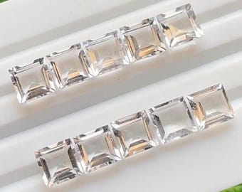 Himalayan Clear Quartz 8 MM Faceted Square Shape Gemstone 10 Pieces Lot For Jewelry Making, AAA+ Natural Clear Quartz For Handmade Jewelry