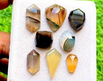 Montana Agate Fancy Cut Mix Shape With Flat Back Gemstone 8 Pieces Lot For Jewelry Making | Size : 20-12 MM | AAA+ Montana Agate Lot - 35538