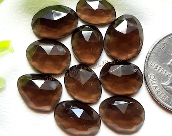 Natural Smoky Quartz Rose Cut Slice - Top Quality Smoky Quartz Rose Cut Flat Back Gemstone 10 Pieces Lot For Jewelry Making, Pendant, Ring