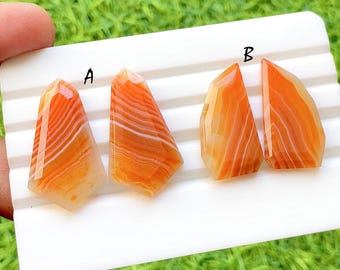Sunset Flame Carnelian Agate Fancy Cut Perfect Matching Pair For Earrings, AAA+ Natural Banded Orange Agate Pair For Wire Wrap - 35346-35347