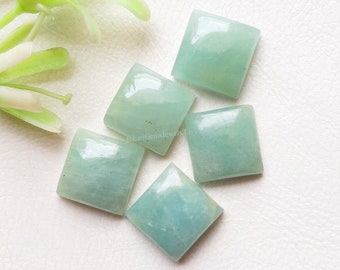 Aquamarine Square Cabochon With Flat Back 5 Pieces Lot | Size : 12 MM | AAA+ Calibrated Aquamarine Used For Handmade Jewelry