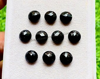 Black Color Chalcedony 8 MM Rose Cut Round Shape Gemstone 10 Pieces Lot, AAA+ Natural Chalcedony With Flat Back For Jewelry Making