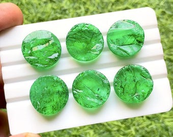 Emerald Green Color Quartz Druzy 18 MM Round Shape Cabochon With Flat Back Gemstone 6 Pcs Lot For Jewelry Making, AAA+ Dyed Natural Quartz