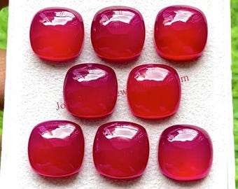 NEW Ruby Chalcedony 14 MM Cushion Shape Smooth Cabochon Gemstone 8 Pieces Lot, Natural Chalcedony With Flat Back For Jewelry Making