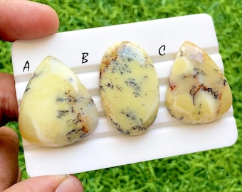 Yellow Dendritic Opal Cabochon Loose Gemstone For Jewelry Making, Dendritic Opal Gemstone For Handamde Jewelry And Wire Wrap - 36918-36920