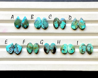 Tibetan Turquoise Pair Cabochon Loose Gemstone For Jewelry Making, AAA+ Natural Tibetan Turquoise Pair Cabochon For Earrings -  33929-33937