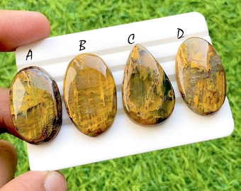 Golden Veil Neelite Dendritic Cabochon Losse Gemstone For Jewelry Making, Natural Golden Brown Neelite Designer Cabochons - 35394-35397