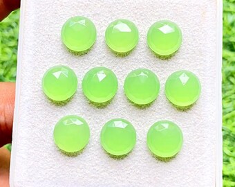 Acid Green Color Chalcedony 10 MM Rose Cut Round Shape Gemstone 10 Pieces Lot, AAA+ Natural Chalcedony With Flat Back For Jewelry Making