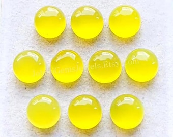 New Yellow Chalcedony 10 MM Round Shape Smooth Cabochon Gemstone 10 Pieces Lot, Yellow Chalcedony With Flat Back For Jewelry Making