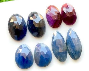 Top Quality Multi Sapphire Pair Rose Cut Loose Gemstone 4 Pairs Lot, Size : 20-15 MM, Multi Sapphire Rose Cut Pair For Jewelry Making -21808