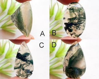 Moss Agate Cabochon Loose Gemstone, AAA+ Natural Scenic Moss Agate Cabochon For Handmade Jewelry and Wirewrap - 5857-5860