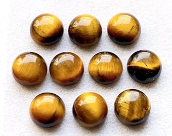 Tiger Eye Round Shape Cabochon Calibrated Gemstone 10 Pieces Lot | Size : 10 MM | Tiger Eye With Flat Back For Handmade Jewelry