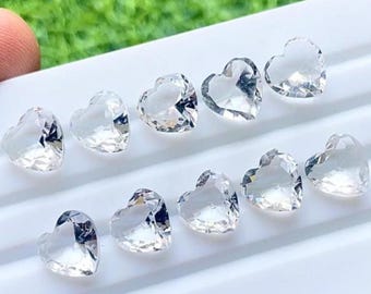 Clear Quartz 10 MM Faceted Heart Shape With Pointed Back Gemstone 10 Pieces Lot For Jewelry Making