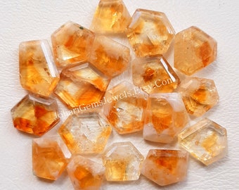 Natural Citrine Gemstone Flat Cut Slice - Citrine Rose Cut Flat Back Gemstone 10 Pieces Lot For Jewelry Making, Pendant, Ring