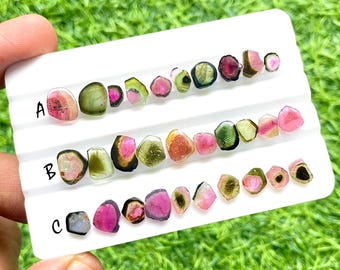 Multi Watermelon Tourmaline Slices 10 Pieces Gemstone Lot For Jewelry Making, AAA+ Natural Multi Tourmaline Slices Lot - 26068-26070