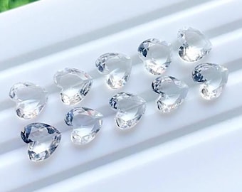 Clear Quartz 8 MM Faceted Heart Shape With Pointed Back Gemstone 10 Pieces Lot For Jewelry Making, AAA+ Clear Quartz For Handmade Jewelry