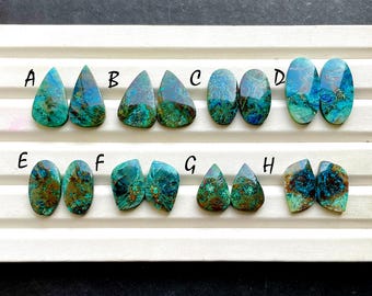 NEW Chrysocolla Pair Cabochon Loose Gemstone For Jewelry Making, AAA+ Natural Chrysocolla Matching Pair Cabochon For Earrings - 34474-34481