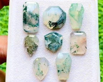 Moss Agate Fancy Cut Mix Shape With Flat Back Gemstone 8 Pieces Lot For Jewelry Making | Size : 20-11 MM | AAA+ Natural Moss Agate Lot 28804