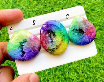 Rainbow Aura Druzy Agate Cabochon For Wire Wrap, Colorful Crystal Geode Gemstone, Titanium Druzy Cabochons for Jewelry Making - 36461-36463
