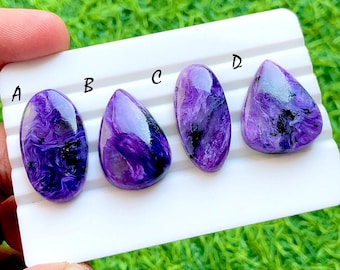 Royal Violet Charoite Loose Gemstone Cabochon For Wire Wrap, AAA+ Natural Swirl Pattern Purple Gemstone for Jewelry Makings - 35939-35942