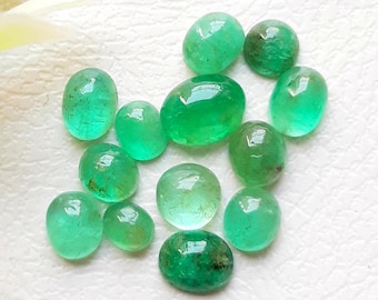 EMERALD Cabochon Loose Gemstone 12 Pieces Lot For Jewelry Making | Size : 6-4 MM | Natural Emerald Cabochon For Handmade Jewelry - 19192