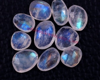 Natural Rainbow Moonstone Rose Cut Slice, AAA+ Rainbow Moonstone Rose Cut Flat Back Gemstone 10 Pieces Lot For Jewelry Making, Pendant, Ring