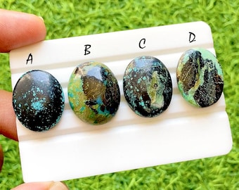 Earth Vein Tibetan Turquoise Cabochon For Wire Wrap, Natural Turquoise Loose Stone, Rustic Matrix Turquoise for Jewelry Making - 36689-36692