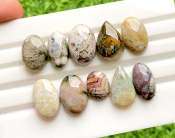 Ocean Jasper Cabochon Loose Gemstone 10 Pieces Lot For Jewelry Making | Size : 17-12 MM |  AAA+ Natural Ocean Jasper Small Size Lot - 35884