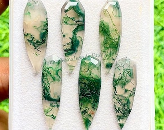 Moss Agate 10X30 MM Fancy Cut Pear Shape With Flat Back Gemstone 6 Pieces Lot For Jewelry, AAA+ Natural Moss Agate Used For Handmade Jewelry