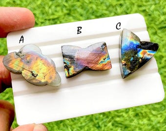 Aurora Flame Spectrolite Labradorite Fancy Cut Loose Cabochon, Intense Rainbow Flash Iridescent Gemstone For Jewelry Making - 37715-37717
