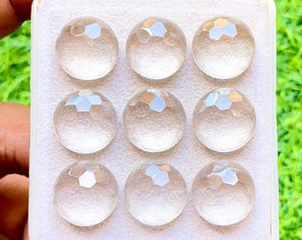 Clear Quartz 15 MM Round Shape Honeycomb Cut With Flat Back Gemstone 6 Pieces Lot, AAA+ Natural Clear Quartz Used For Jewelry Making