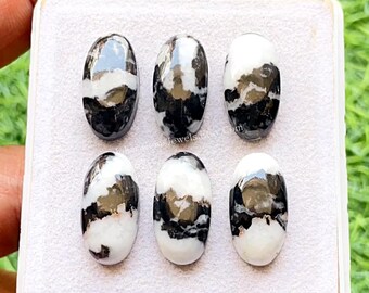 White Buffalo Turquoise 10x20 MM Calibrated Oval Shape With Flat Back Gemstone Cabochon 6 Pieces Lot For Handmade Jewelry