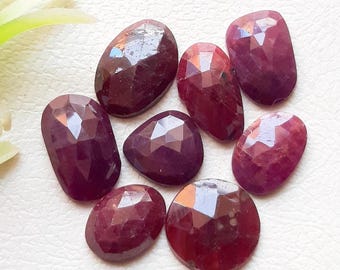 Natural Ruby Rose Cut Loose Gemstone 8 Pieces Lot For Jewelry Making | Size : 13-9 MM | 100% Natural Ruby With Flat Back For Jewelry - 20039