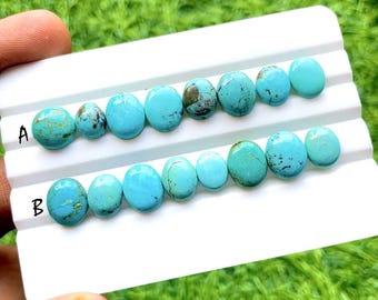 Natural Arizona Turquoise Cabochon Gemstone With Flat Back 8 Pieces Lot For Jewelry Making, Arizona Turquoise Gemstone Lot - 27421-27422