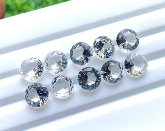 Clear Quartz 8 MM Faceted Round Shape With Pointed Back Gemstone 10 Pieces Lot For Jewelry Making, AAA+ Clear Quartz For Handmade Jewelry
