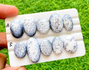 Snow Fern Opal Cabochon For Wire Wrap, Natural Dendritic Opal Loose Gemstones, White Dendrite Opal Cabs For Jewelry Making - 38079-38080