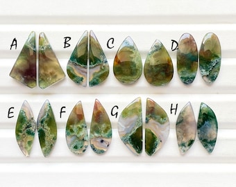 RARE BLOOD Moss Agate Pair Cabochon Loose Gemstone For Jewelry Making, AAA+ Natural Blood Moss Agate Matching Pair For Earrings -24766-24773