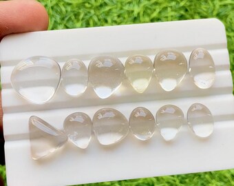 Himalayan Clear Quartz Cabochon Loose Gemstone 12 Pieces Lot For Jewelry Making | Size : 17-11 MM | Natural Clear Quartz For Jewelry - 30373