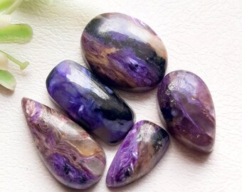 New Charoite Cabochon Loose Gemstone 5 Pieces Lot | Size : 23-17 MM | Natural Charoite Gemstone For Jewelry Making, Pendant, Gemstone  10414