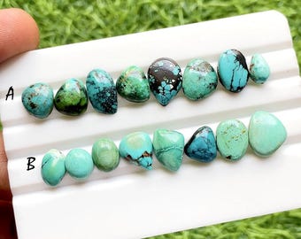 Tibetan Turquoise Smooth Slice Cabochon Loose Gemstone 8 Pieces Lot | AAA+ Natural Tibetan Turquoise For Handmade Jewelry - 32260-32261