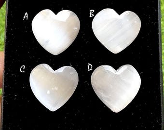 Ethereal Moon Glow Selenite Heart Cacbochon For Wire Wrap, Hand Carved Crystal Hearts For Jewelry Making, Healing Stone Decor - 37119-37122