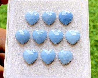 Blue Opal 10 MM Heart Shape Rose Cut Loose Gemstone 10 Pieces Lot For Jewelry, AAA+ Natural Blue Opal With Flat Back For Jewelry Making